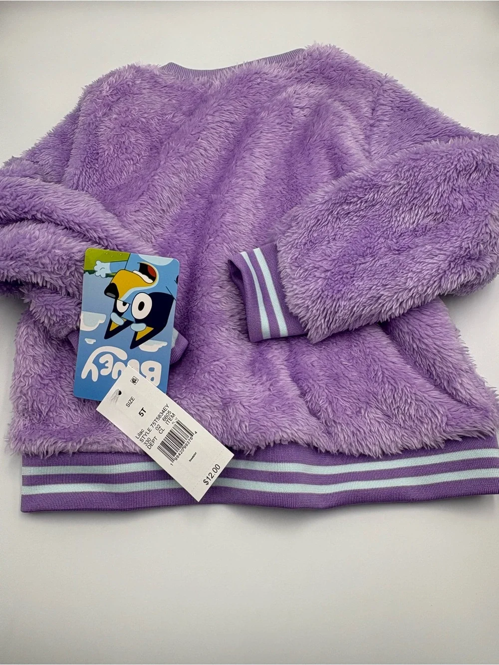 Bluey Bandit Toddler 5T Purple Sherpa Fleece Pullover Sweatshirt NWT